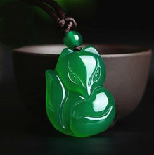 Load image into Gallery viewer, Natural Green Chalcedony Fox Jade Pendant Necklace; Chinese Carved Charm Amulet
