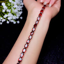 Load image into Gallery viewer, Luxury Real Natural Red Garnet 925 Sterling Silver Bracelet For Women; Genuine Gemstone
