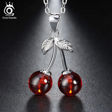 Load image into Gallery viewer, ORSA JEWELS 925 Sterling Silver Red Natural Stone Cherry Pendant Necklaces for Women Genuine Silver Jewelry Necklace Gift SN03
