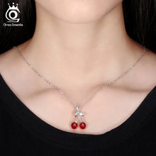 Load image into Gallery viewer, ORSA JEWELS 925 Sterling Silver Red Natural Stone Cherry Pendant Necklaces for Women Genuine Silver Jewelry Necklace Gift SN03
