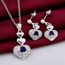 Load image into Gallery viewer, Hot Noble Blue Crystal Heart 925 Sterling Silver Pendant Necklace/ Earring Jewelry
