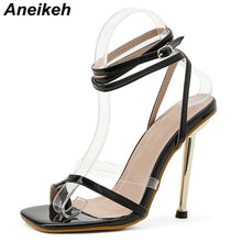 Load image into Gallery viewer, Aneikeh 2024  New Sandals Women Shoes; Transparent Color Matching Electroplating High Heel Toe Sandals
