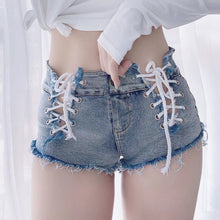 Load image into Gallery viewer, European and American Sexy Sexy Lace-up Low-Waist Denim Shorts

