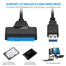 Load image into Gallery viewer, SATA to USB 3.0 / 2.0 Cable Up to 6 Gbps for 2.5 Inch External HDD SSD Hard Drive SATA 3 22 Pin Adapter USB 3.0 to Sata III Cord
