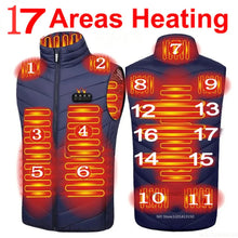 Load image into Gallery viewer, 17PCS Areas Heated Vest Jacket USB Men Winter Electrically Heated Thermal Waistcoat for Hunting Hiking Warm Hunting Jacket
