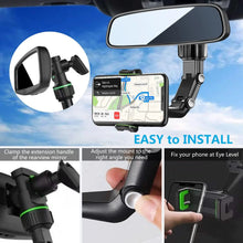 Load image into Gallery viewer, Rearview Mirror Phone Holder, 360° Rotatable and Retractable Car Phone Mount, Multifunctional Rear View Mirror Holder for All Ca
