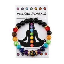 Load image into Gallery viewer, 7 Chakra Bracelet with Meaning Card; Natural Crystal Healing; Yoga Meditation Bracelet Gift
