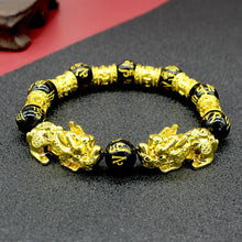 Load image into Gallery viewer, 2PCS Feng Shui Black Obsidian Wealth Bracelets; Beads Pixiu Character Lucky Jewelry
