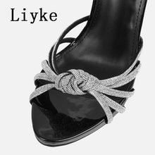 Load image into Gallery viewer, Liyke Elegant Party Sandal High Heels; Rhinestones Narrow Band; Open Toe &amp; Ankle; Cross Lace Up
