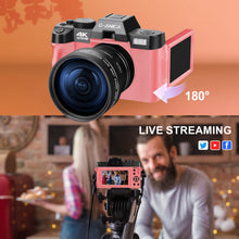 Load image into Gallery viewer, G-Anica Pink Digital Photography Camera 4K Wireless Network Camera  Vlog Video Recorder YouTube 48MP Camera Supports PC Transfer
