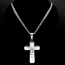 Load image into Gallery viewer, Jesus Cross Necklace; Stainless Steel Chain; Crucifix Religious N2343S05
