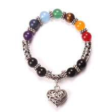 Load image into Gallery viewer, Men Women 7 Chakra Bracelets Bangles Colors Mixed Healing Crystals Stone Chakra Pray Mala Heart Charm Bracelet Jewelry
