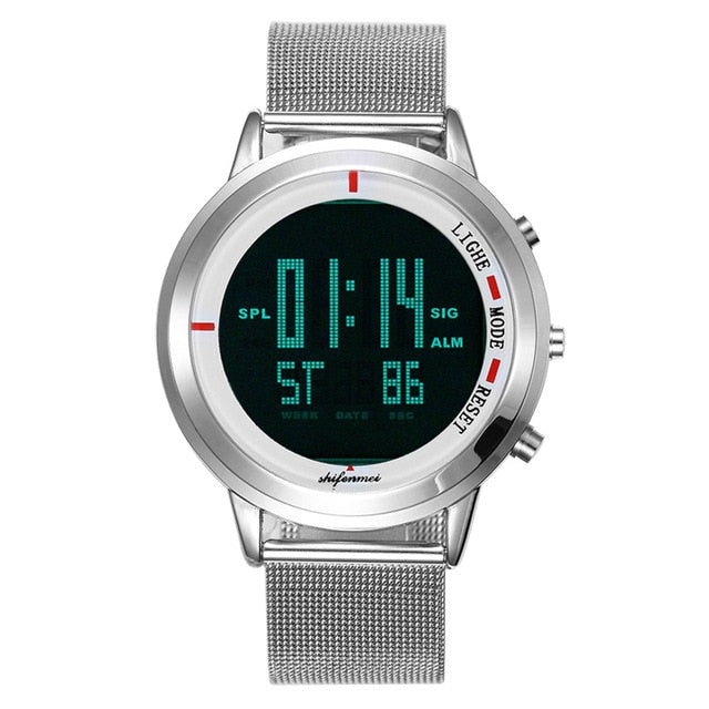 S1134 Men Watches Fashion LED Electronic Silver digital  Watch Tungsten Steel Clock Waterproof Outdoor Men Wristwatch