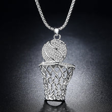 Load image into Gallery viewer, Men&#39;s Ice Gold or Silver Basketball And Hoop Necklace; Steel
