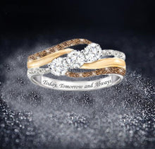 Load image into Gallery viewer, Europe and America Hot Sale Fashionable Personalized Letter Set Crystal Two-Tone Women&#39;s Wedding Ring

