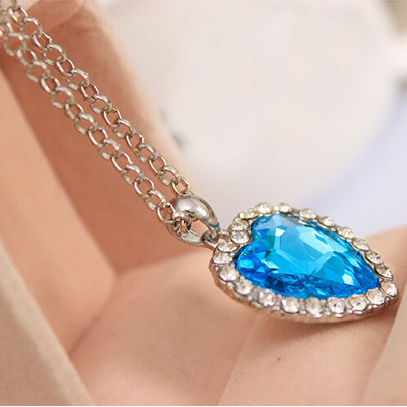 Crystal Pendant Heart Necklace Classic Titanic Ocean Crystal Heart Pendant Necklace Rhinestone Lovers Gift