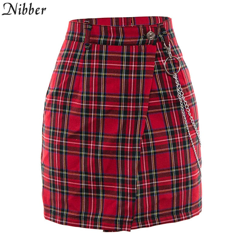 Nibber spring Vintage red Plaid mini skirts Women summer fashion office lady club party casual short pleated skirts mujer