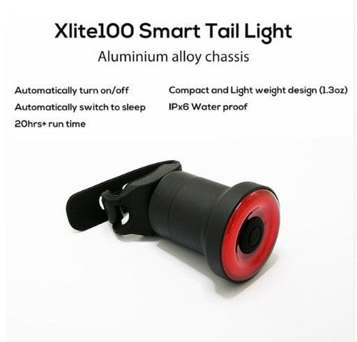 XLITE100 Bicycle Flashlight Bike Rear Light Auto Start/Stop Brake Sensing IPx6 Waterproof LED Charging Cycling Taillight