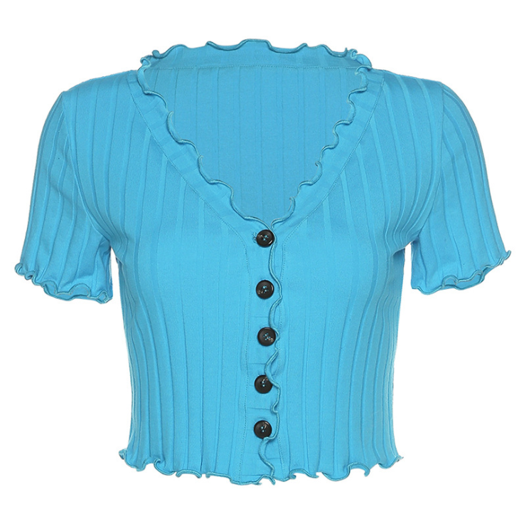 Women V-neck Fashion Casual Shirt; Short Sleeve; Summer