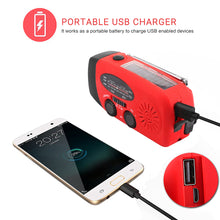 Load image into Gallery viewer, Portable Solar Radio FM Hand Crank Self Powered Phone Charger 3 LED Flashlight AM/FM/WB Radio Waterproof Emergency Survival
