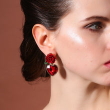 Load image into Gallery viewer, Attractive Red Rose &amp; Heart Pendant Stud Earrings; Fashionable Jewelry
