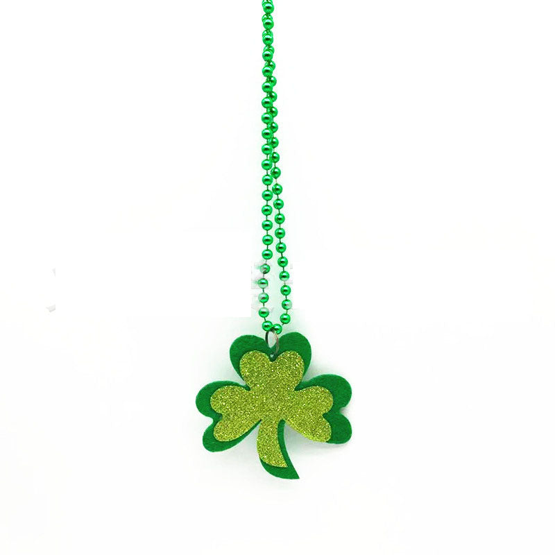 1pcs Irish Festival Green Shamrock Ball Bead Necklace St Patrick's Carnival Bead Chain