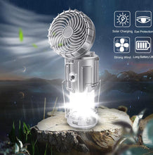 Load image into Gallery viewer, Portable Outdoor LED Camping Lantern With Fan Solar Charge Rechargeable Light Hanging Tent Lamp Fish Flashlight
