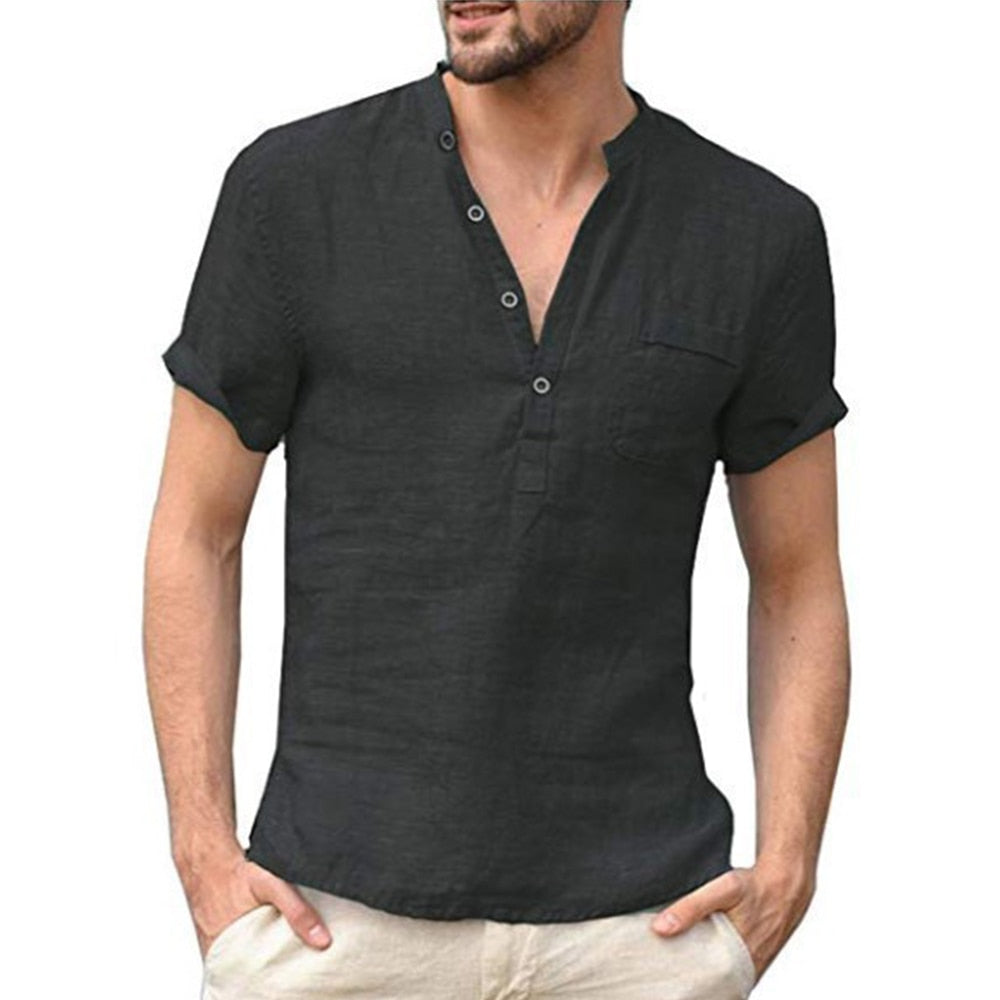 Summer New Men's Short-Sleeved T-shirt; Cotton and Linen Casual; S-3XL