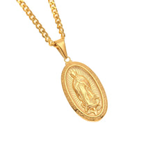 Load image into Gallery viewer, Catholic Religious Virgin Mary Necklace Pendant Stainless Steel Gold Color Cross Medallion Necklace
