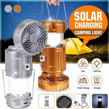 Load image into Gallery viewer, Portable Outdoor LED Camping Lantern With Fan Solar Charge Rechargeable Light Hanging Tent Lamp Fish Flashlight
