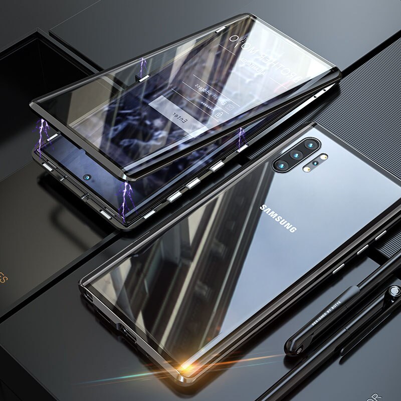 Full body Magnetic Tempered Glass Case for Samsung Note 10 S10 S9 Plus Note 9 Case Metal Bumper Shockproof Protective Shell