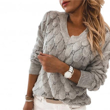 Load image into Gallery viewer, Women&#39;s Pullover Sweaters; Fall Winter Long Sleeve V Neck Knitted; Hollow Out Feather

