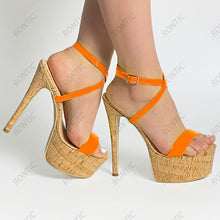 Load image into Gallery viewer, Rontic New Stylish Women Platform Sandals; Cork Pattern; Stiletto Heels; Open Toe; Size USA 6-10.5
