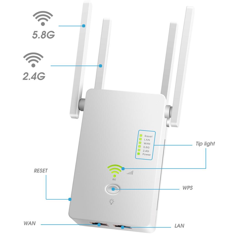 5Ghz WiFi Repeater Dual Band 2.4G& 5G Wireless Wifi Extender 1200Mbps Wi-Fi Amplifier wireless Access Point