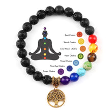 Load image into Gallery viewer, Chakra Life Tree Healing Bracelets (some adjustable); Natural Stone; Reiki; Yoga; Meditation
