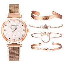 Load image into Gallery viewer, Fashion 5pcs Set Women Watches Luxury Magnet Buckle Flower Rhinestone Watch Ladies Quartz Wrist Watch Bracelet Set Reloj Mujer
