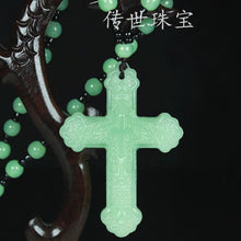 Load image into Gallery viewer, Chinese Natural Green Jade Cross Pendant Necklace; Hand-carved Charm
