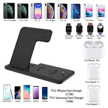 Load image into Gallery viewer, 15W Qi Fast Wireless Charger Stand For iPhone 11 XR X 8 Apple Watch 4 in 1 Foldable Charging Dock Station
