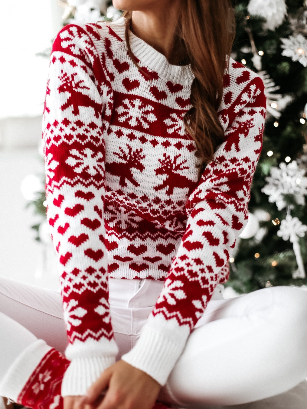 Women Autumn Winter Christmas Sweater Ladies Knitted Jumper Pullover Women Sweater Snowflake Elk Print Sweaters And Pullovers