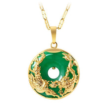 Load image into Gallery viewer, Natural Green Hetian Jade Pendant 925 Silver Dragon Phoenix Necklace
