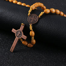 Load image into Gallery viewer, KOMi Handmade Weave Saint Benedict Medal Antique Wooden Rosary Cross
