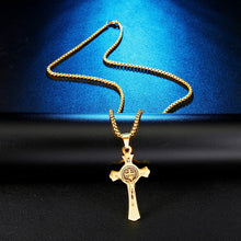 Load image into Gallery viewer, INRI Jesus Cross Necklaces Pendants Stainless Steel Exorcism St. Benedict Crucifix
