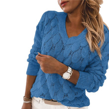 Load image into Gallery viewer, Women&#39;s Pullover Sweaters; Fall Winter Long Sleeve V Neck Knitted; Hollow Out Feather
