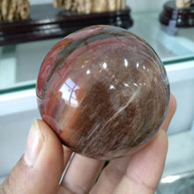 Load image into Gallery viewer, 60mm Red Rose Petrified Wood Sphere Agate Quartz Crystal; Madagascar
