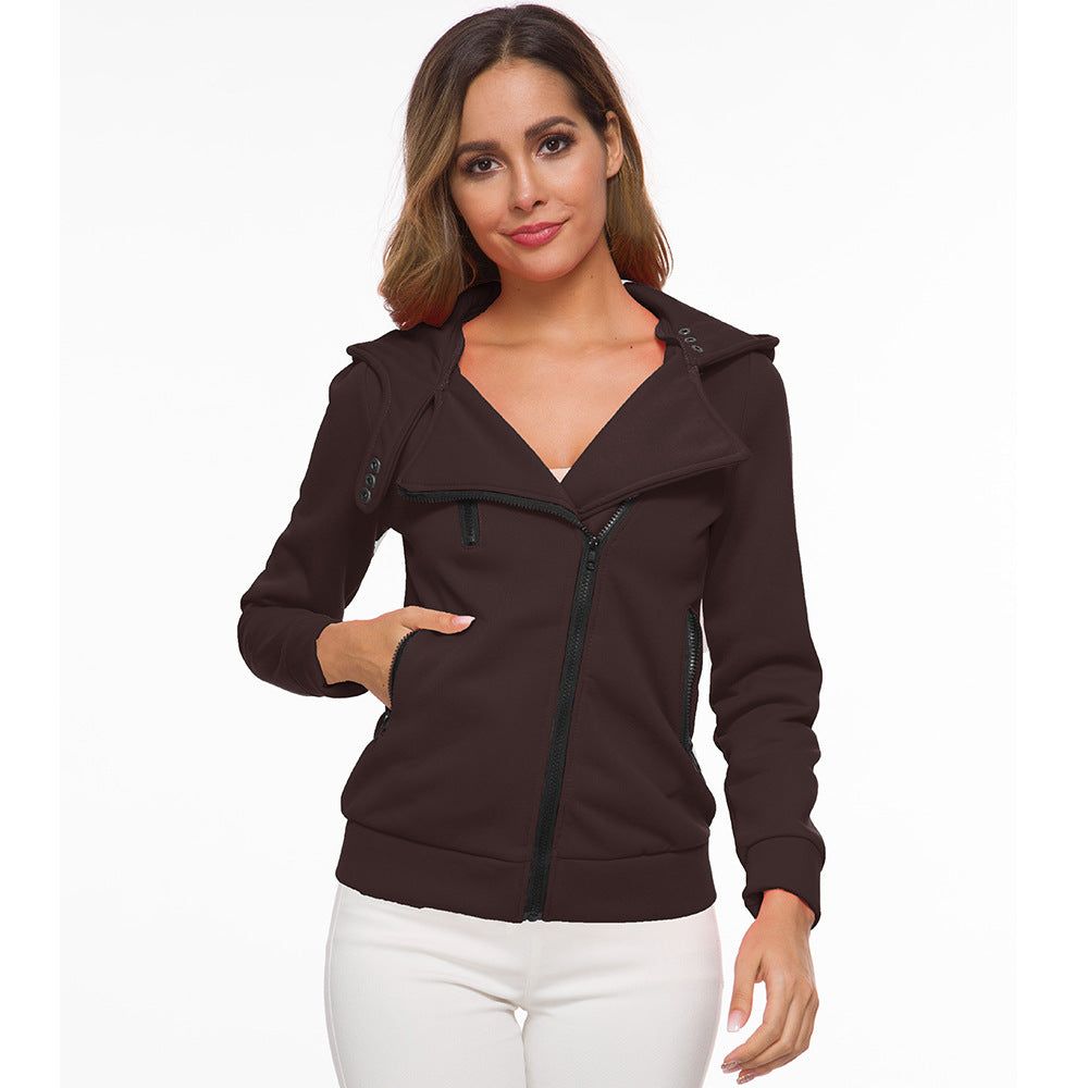 Women's Hooded Sweatshirt; Zipper; Slim Sleeves Multi-size XS-3XL