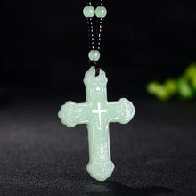 Load image into Gallery viewer, Chinese Natural Green Jade Cross Pendant Necklace; Hand-carved Charm
