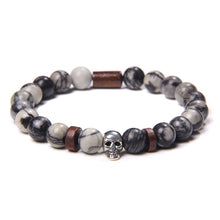 Load image into Gallery viewer, Skull Bracelets For Men Women Natural Stone; 8MM Beads Stretch Bangles
