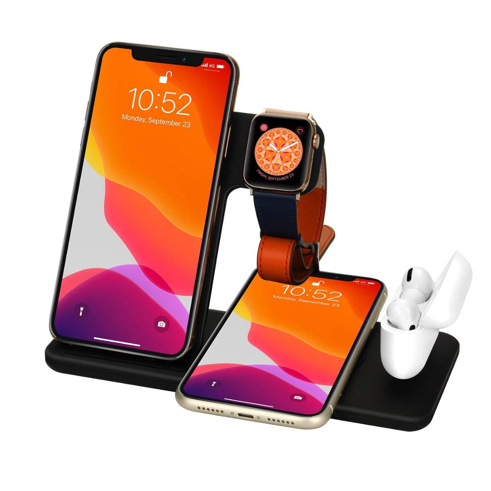 15W Qi Fast Wireless Charger Stand For iPhone 11 XR X 8 Apple Watch 4 in 1 Foldable Charging Dock Station