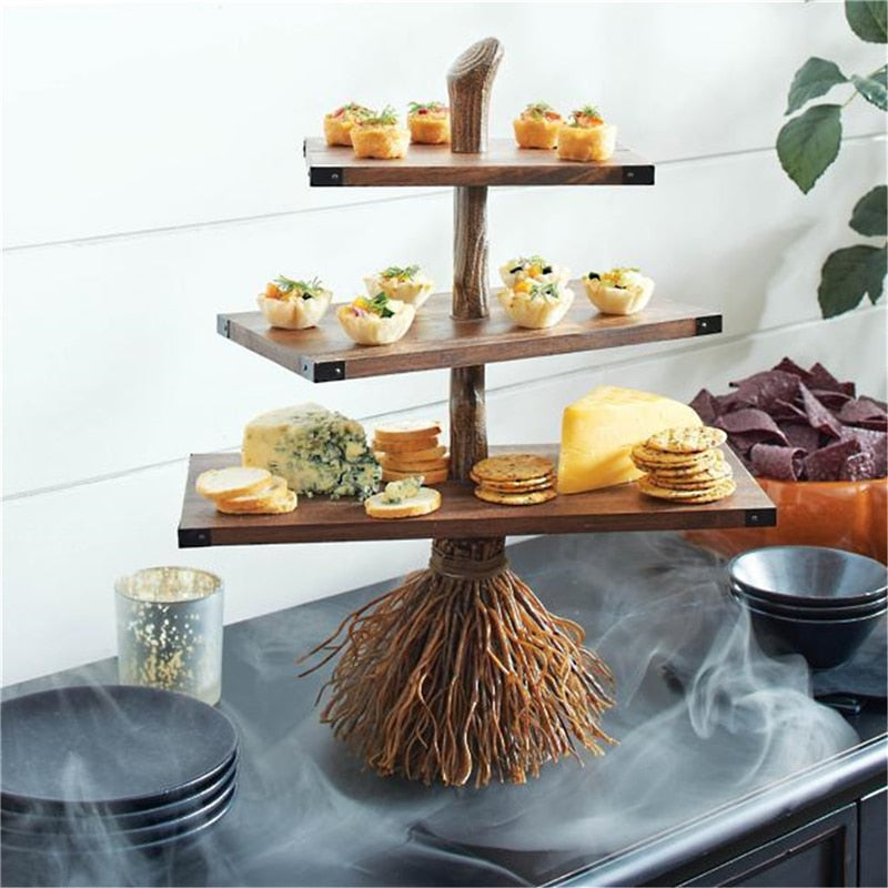 Broomstick Snack Bowl Stand; Witch; Halloween