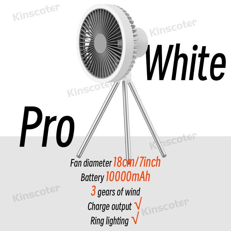 10000mAh Rechargeable Camping Fan; Desktop; Portable; Wireless with Power Bank LED Lighting Tripod